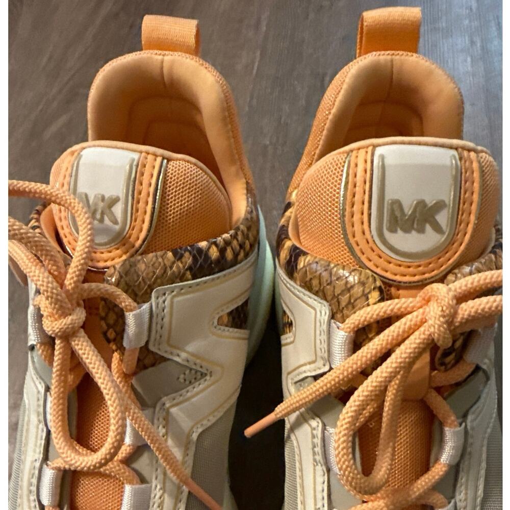 Michael Kors Olympia Canvas Snake Embossed Leather Trainer Sneaker Size 8.5 Shoe - Picture 6 of 12